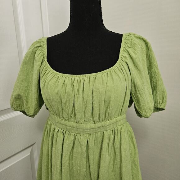 Hesperus Lime Green Mini Dress Puff Sleeves Semi Backless Size M - Picture 2 of 11